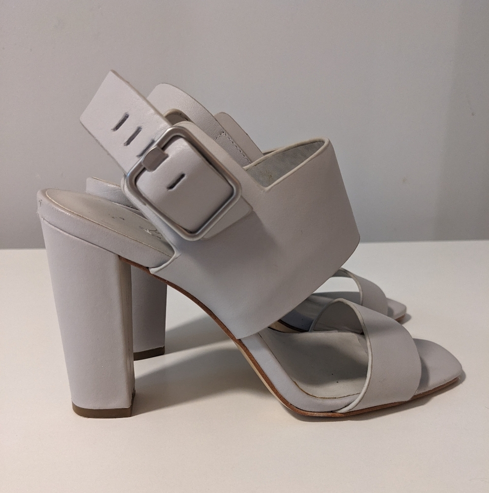 Lord & Taylor 424 Fifth | Caleigh Leather Heeled Sandals | Grey | Size 6